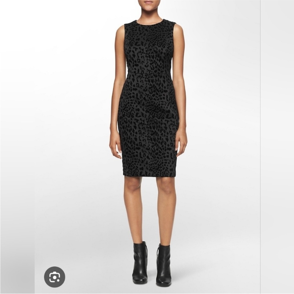 Calvin Klein Women’s Black Patterned Midi Dress Workwear Casual Size 14